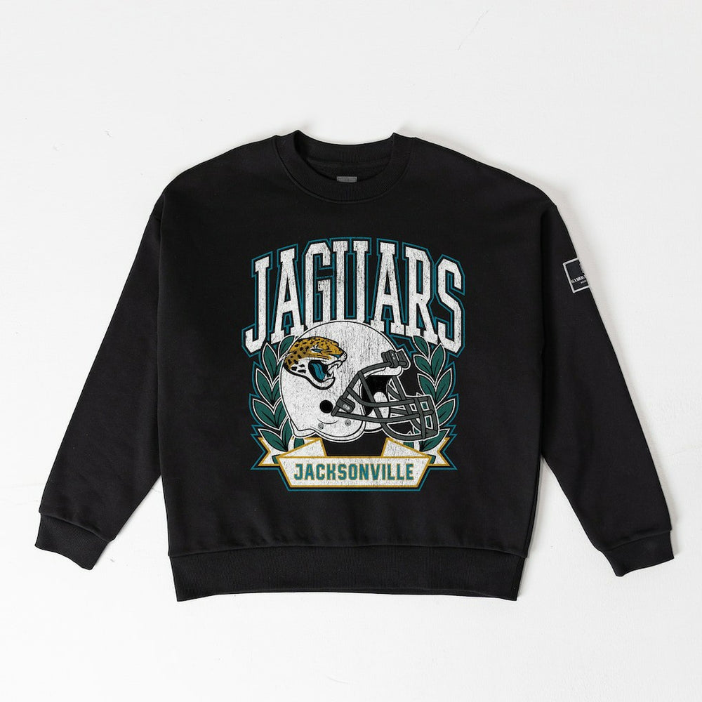 Jacksonville Jaguars Gameday Couture Women's Oversized Victory Lane Black Label Premium Fleece Sweatshirt Black - NFL