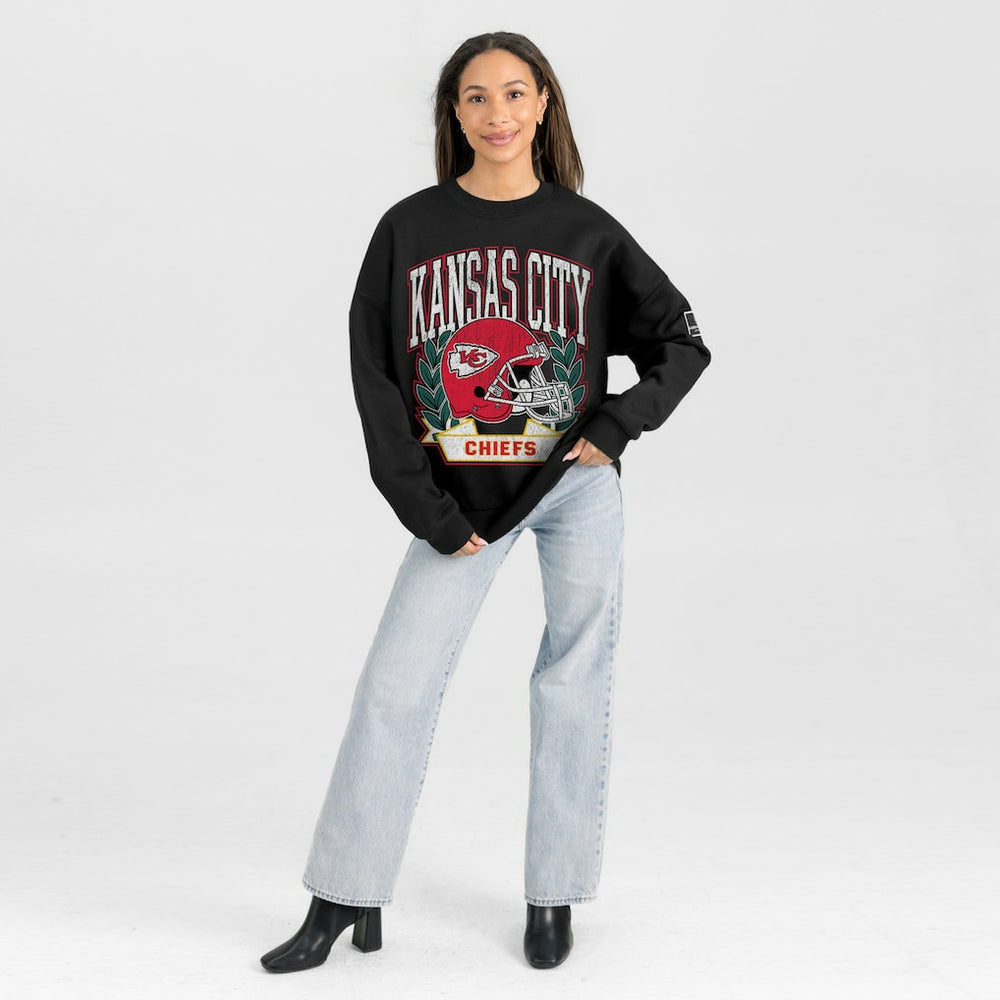 Kansas City Chiefs Gameday Couture Women's Oversized Victory Lane Black Label Premium Fleece Sweatshirt Black - NFL