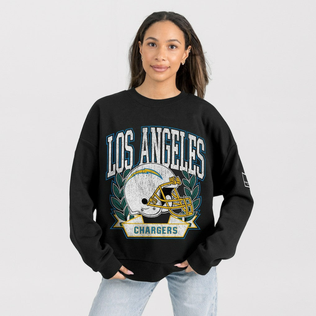 Los Angeles Chargers Gameday Couture Women's Oversized Victory Lane Black Label Premium Fleece Sweatshirt Black - NFL