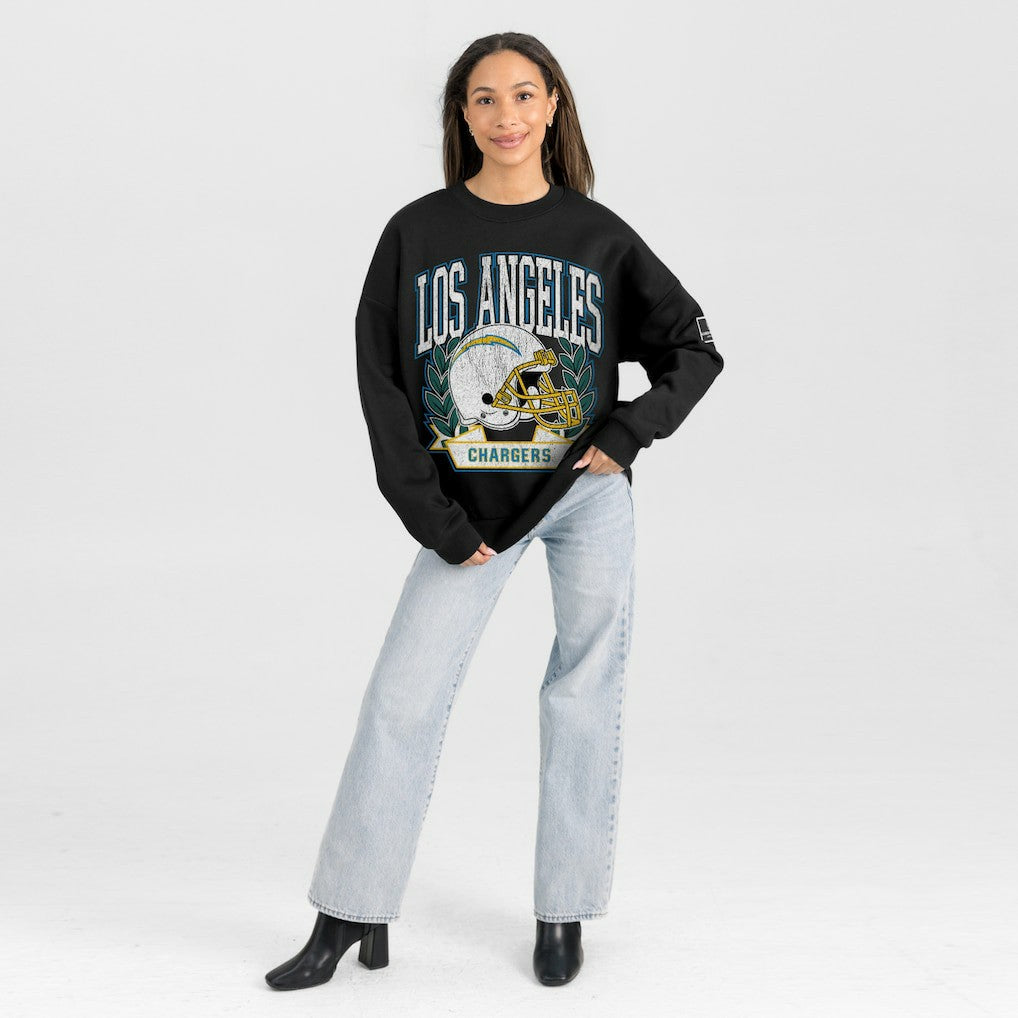 Los Angeles Chargers Gameday Couture Women's Oversized Victory Lane Black Label Premium Fleece Sweatshirt Black - NFL