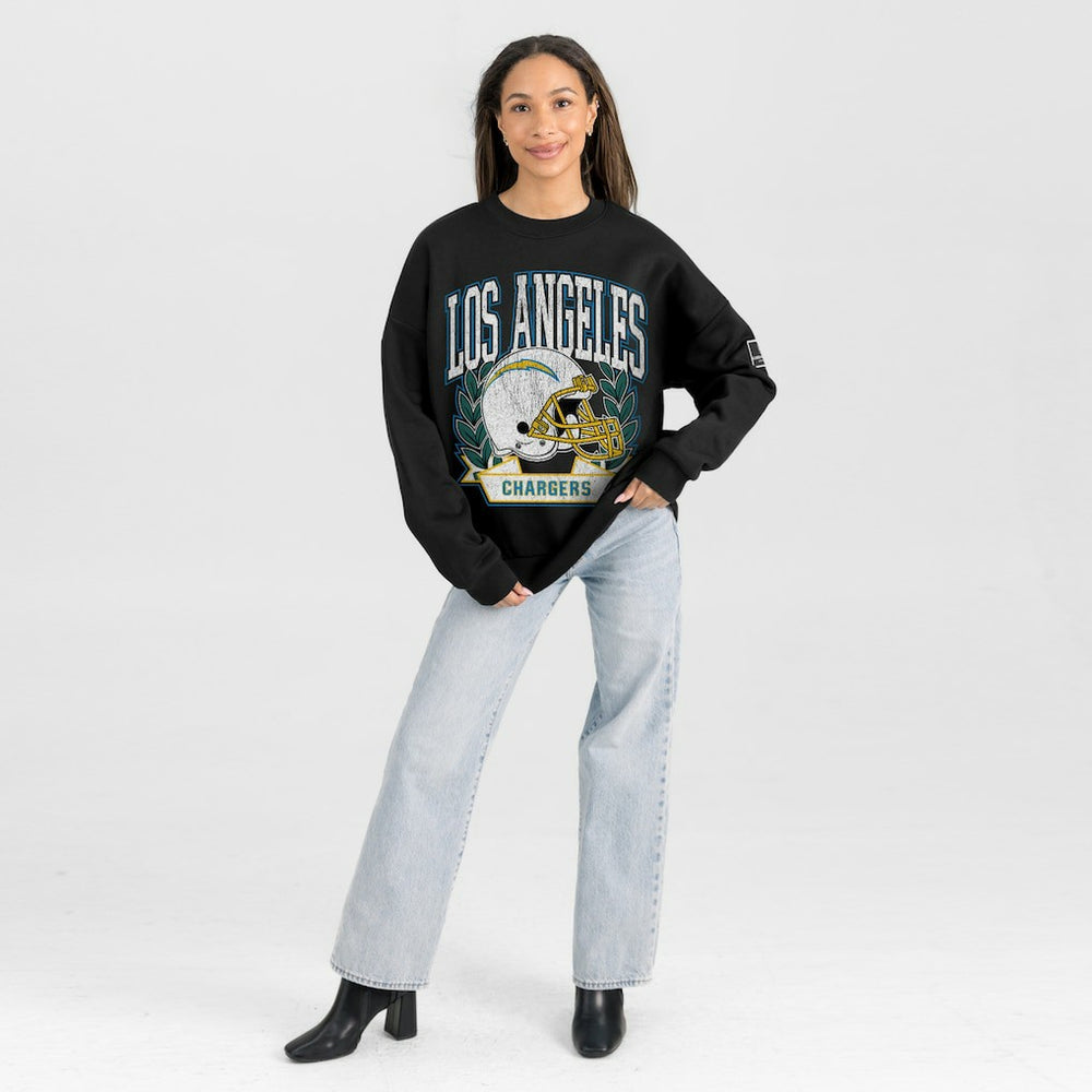 Los Angeles Chargers Gameday Couture Women's Oversized Victory Lane Black Label Premium Fleece Sweatshirt Black - NFL