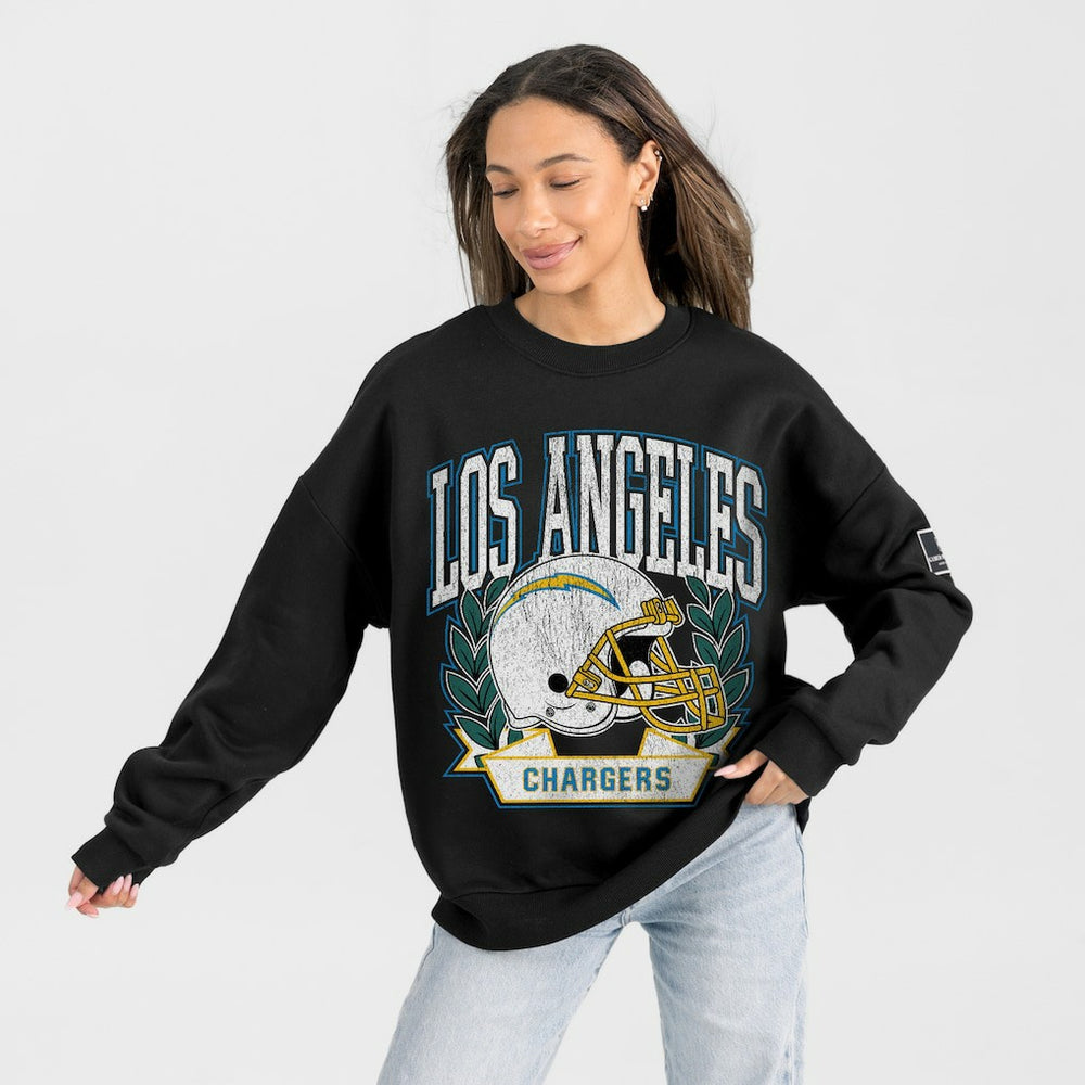 Los Angeles Chargers Gameday Couture Women's Oversized Victory Lane Black Label Premium Fleece Sweatshirt Black - NFL