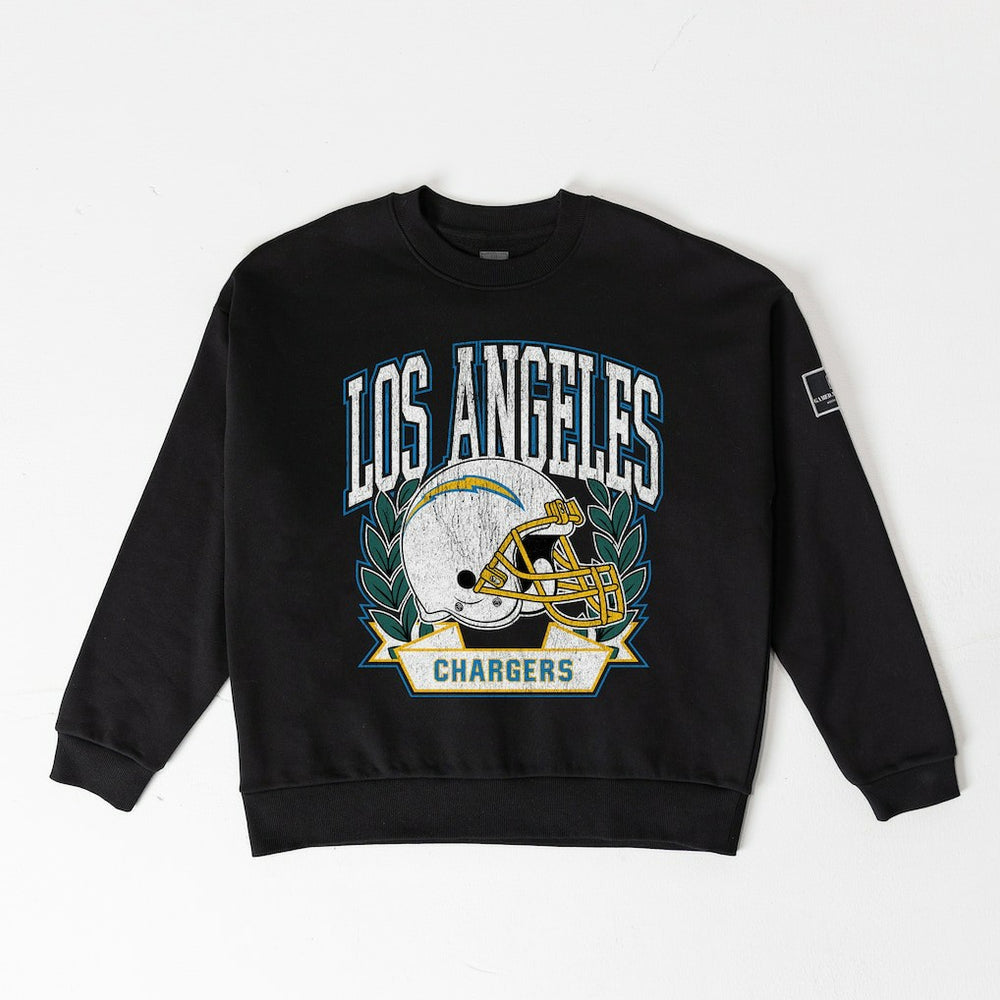 Los Angeles Chargers Gameday Couture Women's Oversized Victory Lane Black Label Premium Fleece Sweatshirt Black - NFL