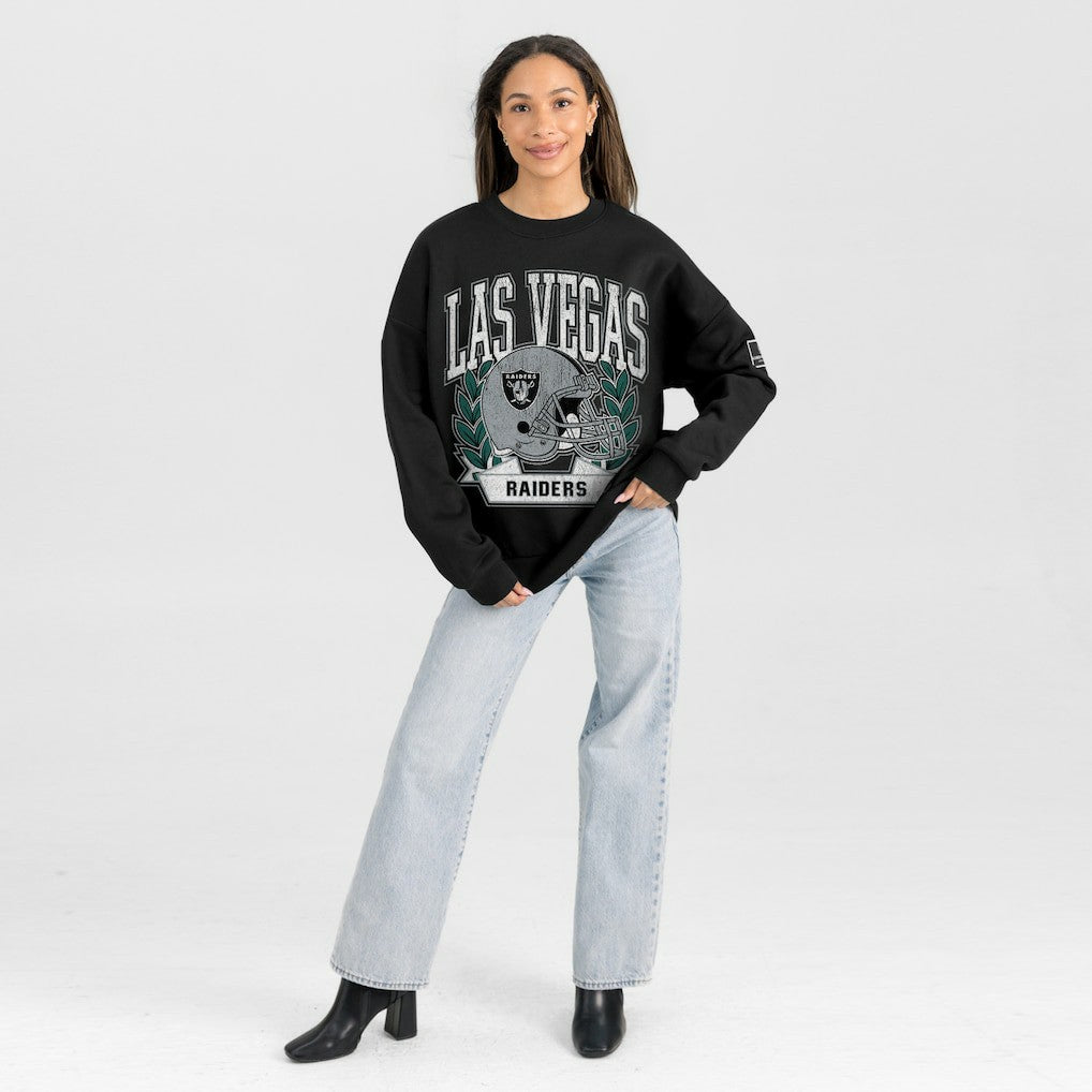 Las Vegas Raiders Gameday Couture Women's Oversized Victory Lane Black Label Premium Fleece Sweatshirt Black - NFL