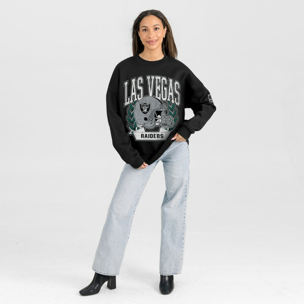 Las Vegas Raiders Gameday Couture Women's Oversized Victory Lane Black Label Premium Fleece Sweatshirt Black - NFL