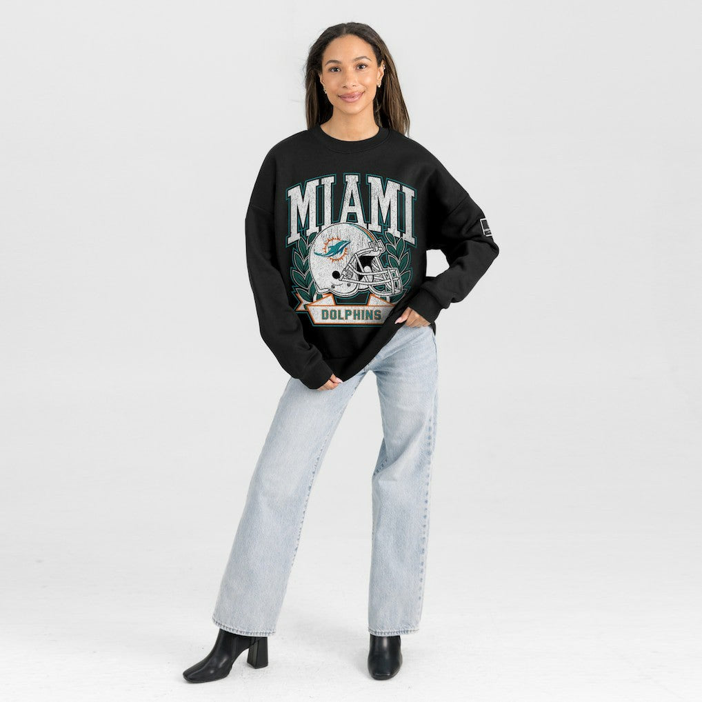 Miami Dolphins Gameday Couture Women's Oversized Victory Lane Black Label Premium Fleece Sweatshirt Black - NFL