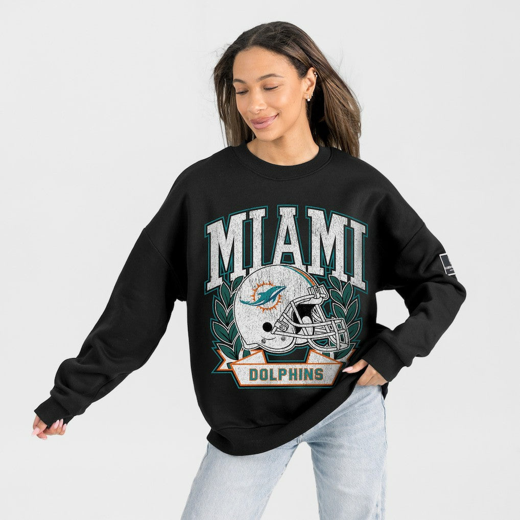 Miami Dolphins Gameday Couture Women's Oversized Victory Lane Black Label Premium Fleece Sweatshirt Black - NFL
