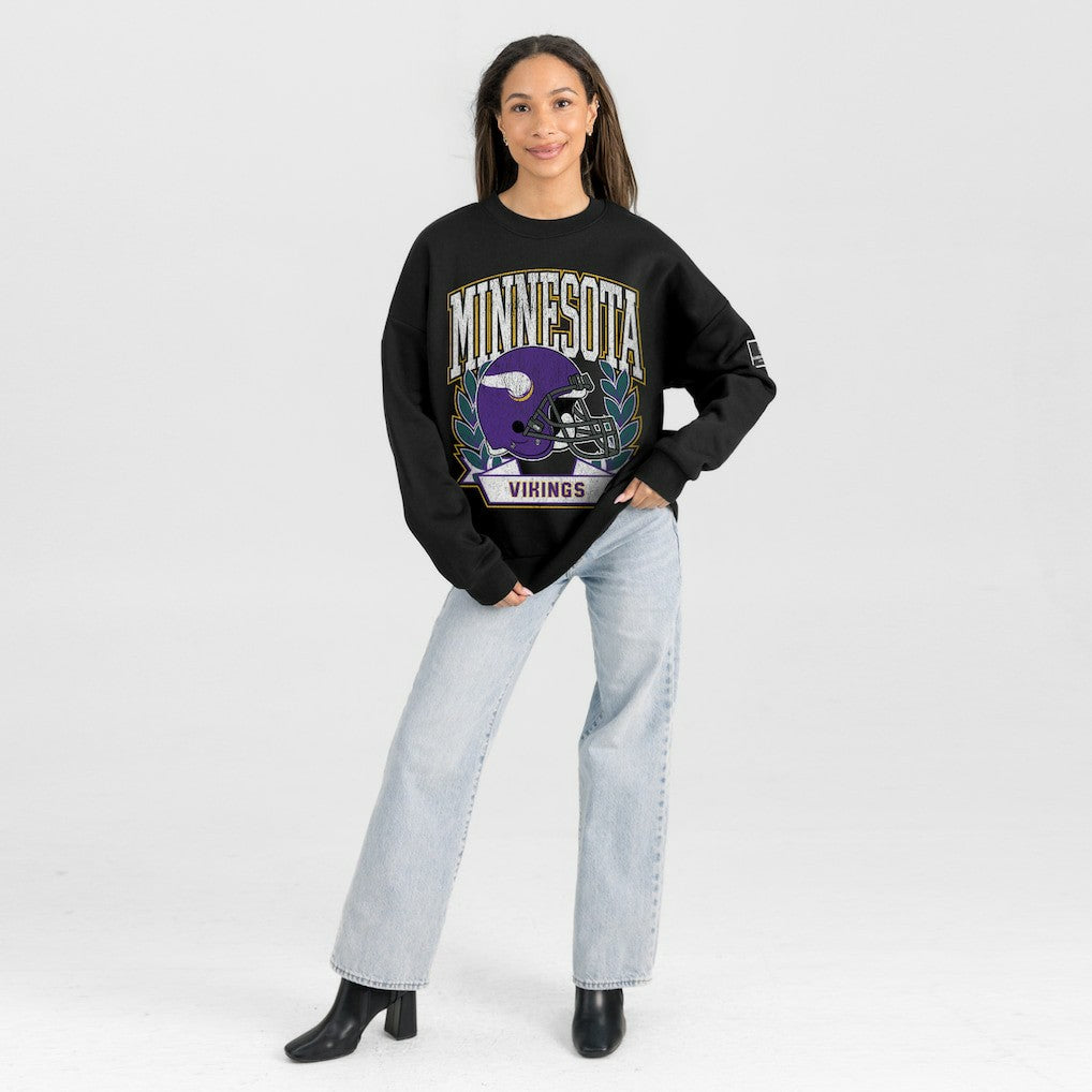 Minnesota Vikings Gameday Couture Women's Oversized Victory Lane Black Label Premium Fleece Sweatshirt Black - NFL