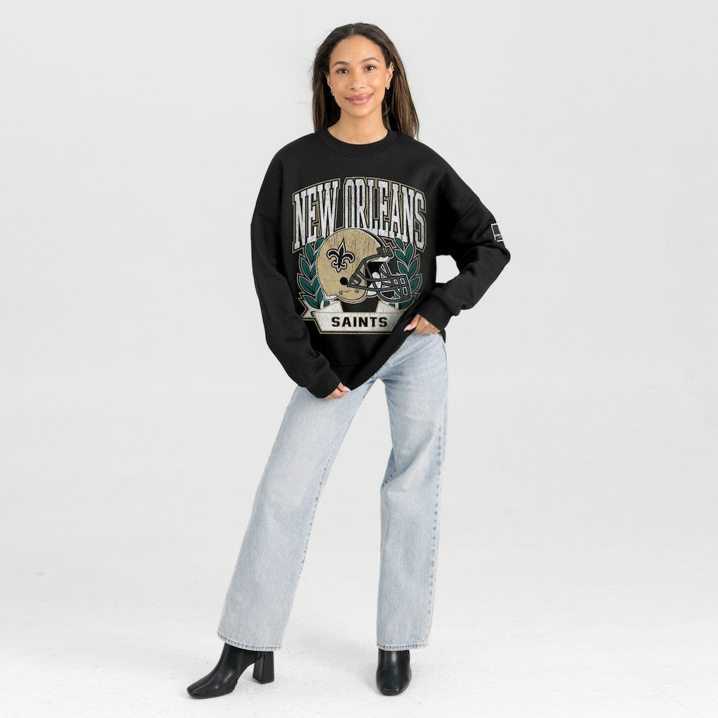 New Orleans Saints Gameday Couture Women's Oversized Victory Lane Black Label Premium Fleece Sweatshirt Black - NFL