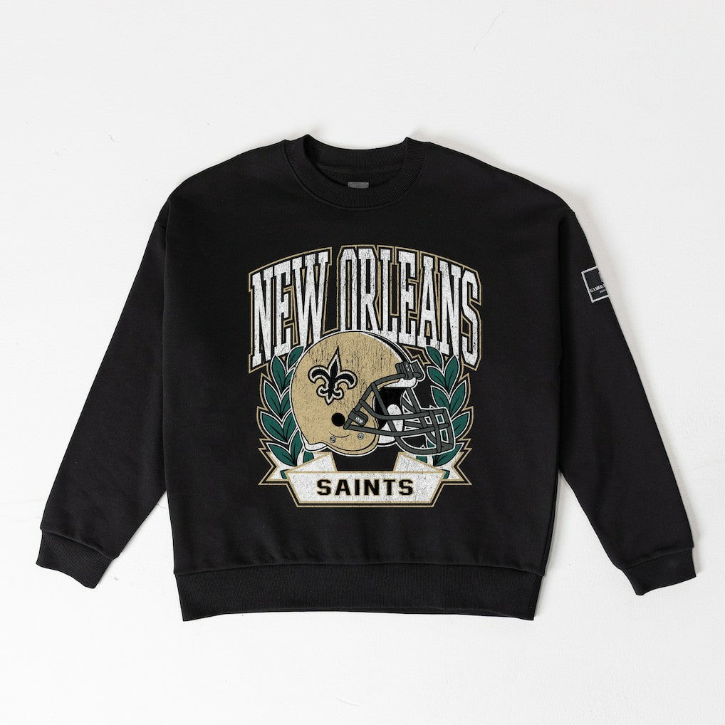New Orleans Saints Gameday Couture Women's Oversized Victory Lane Black Label Premium Fleece Sweatshirt Black - NFL