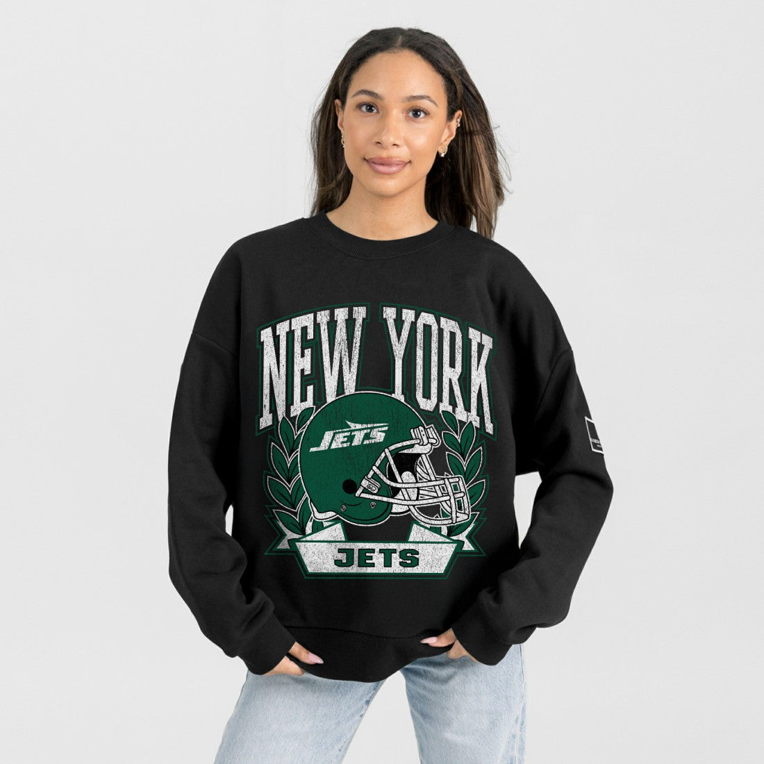 New York Jets Gameday Couture Women's Oversized Victory Lane Black Label Premium Fleece Sweatshirt Black - NFL