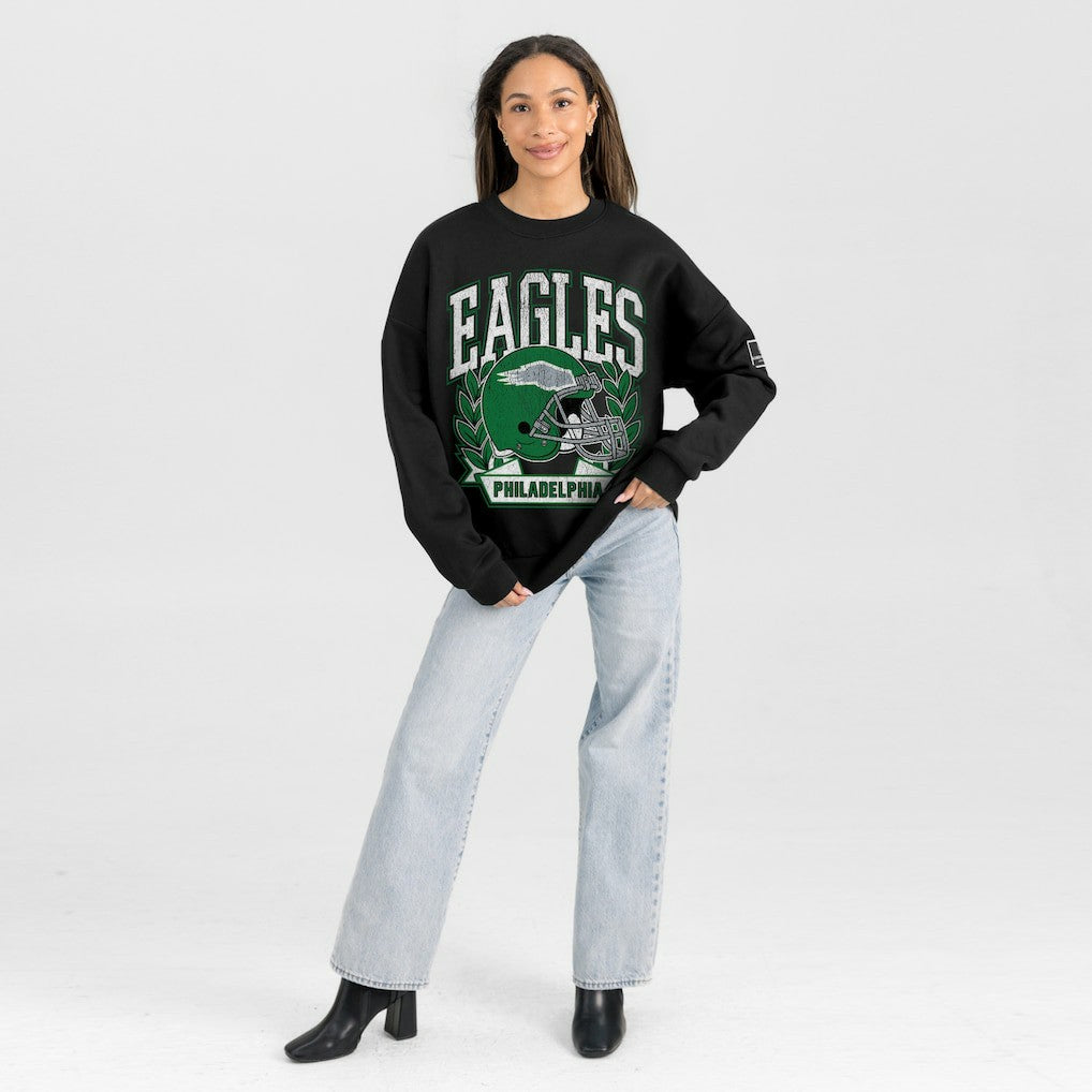 Philadelphia Eagles Gameday Couture Women's Oversized Victory Lane Black Label Premium Fleece Sweatshirt Black - NFL