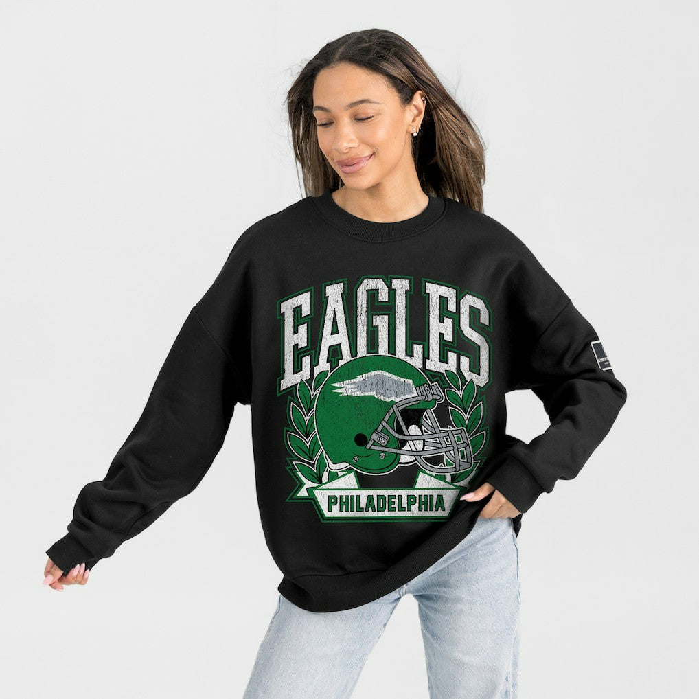 Philadelphia Eagles Gameday Couture Women's Oversized Victory Lane Black Label Premium Fleece Sweatshirt Black - NFL