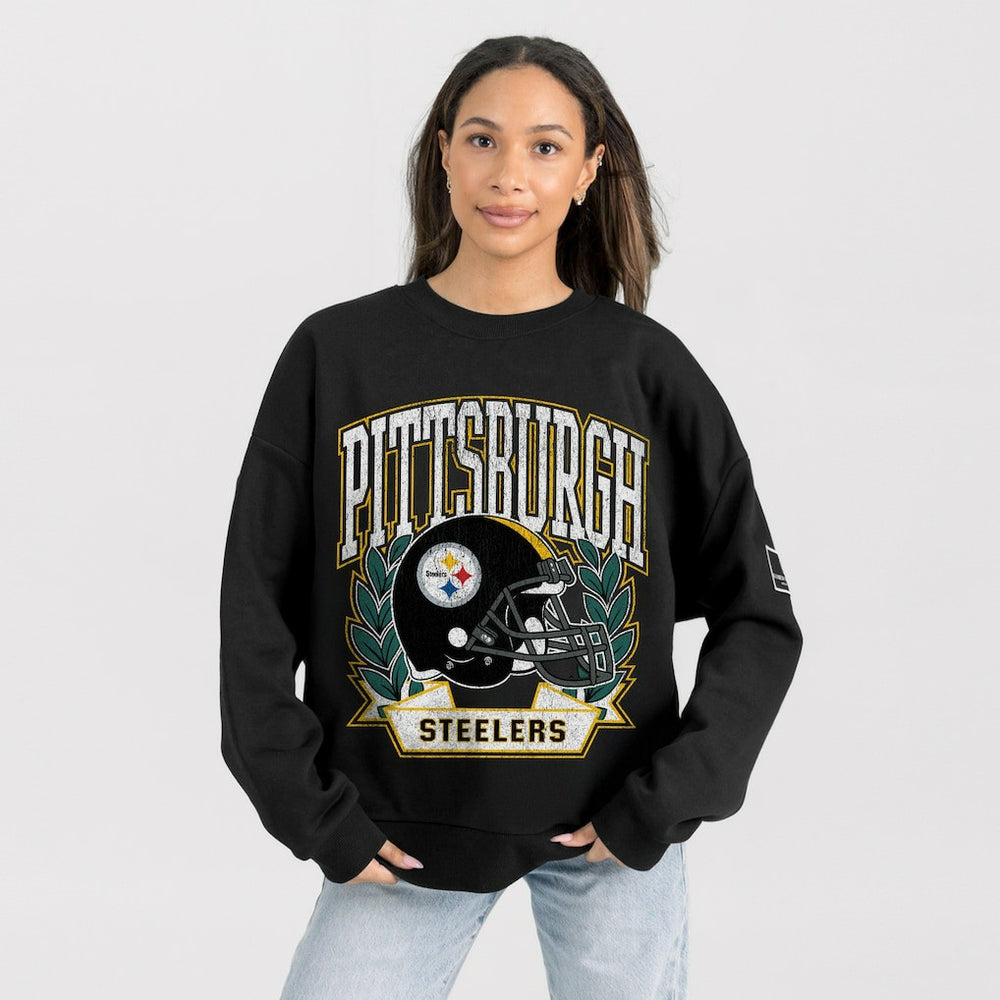 Pittsburgh Steelers Gameday Couture Women's Oversized Victory Lane Black Label Premium Fleece Sweatshirt Black - NFL
