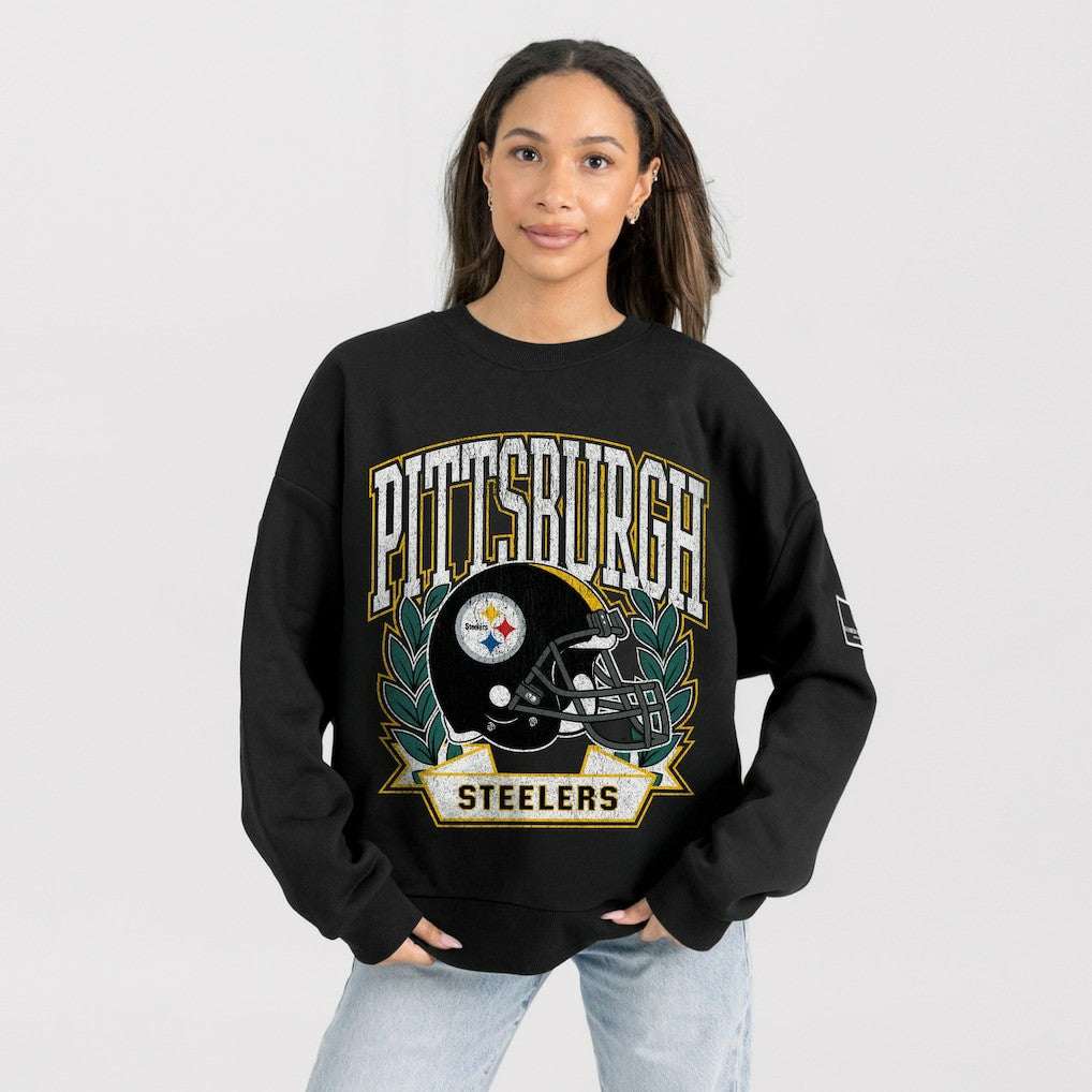 Pittsburgh Steelers Gameday Couture Women's Oversized Victory Lane Black Label Premium Fleece Sweatshirt Black - NFL