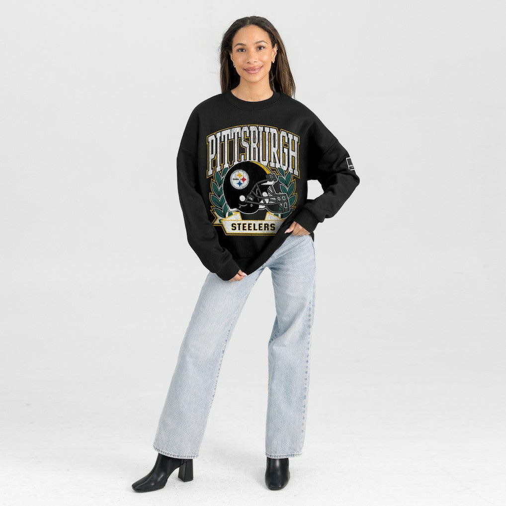 Pittsburgh Steelers Gameday Couture Women's Oversized Victory Lane Black Label Premium Fleece Sweatshirt Black - NFL