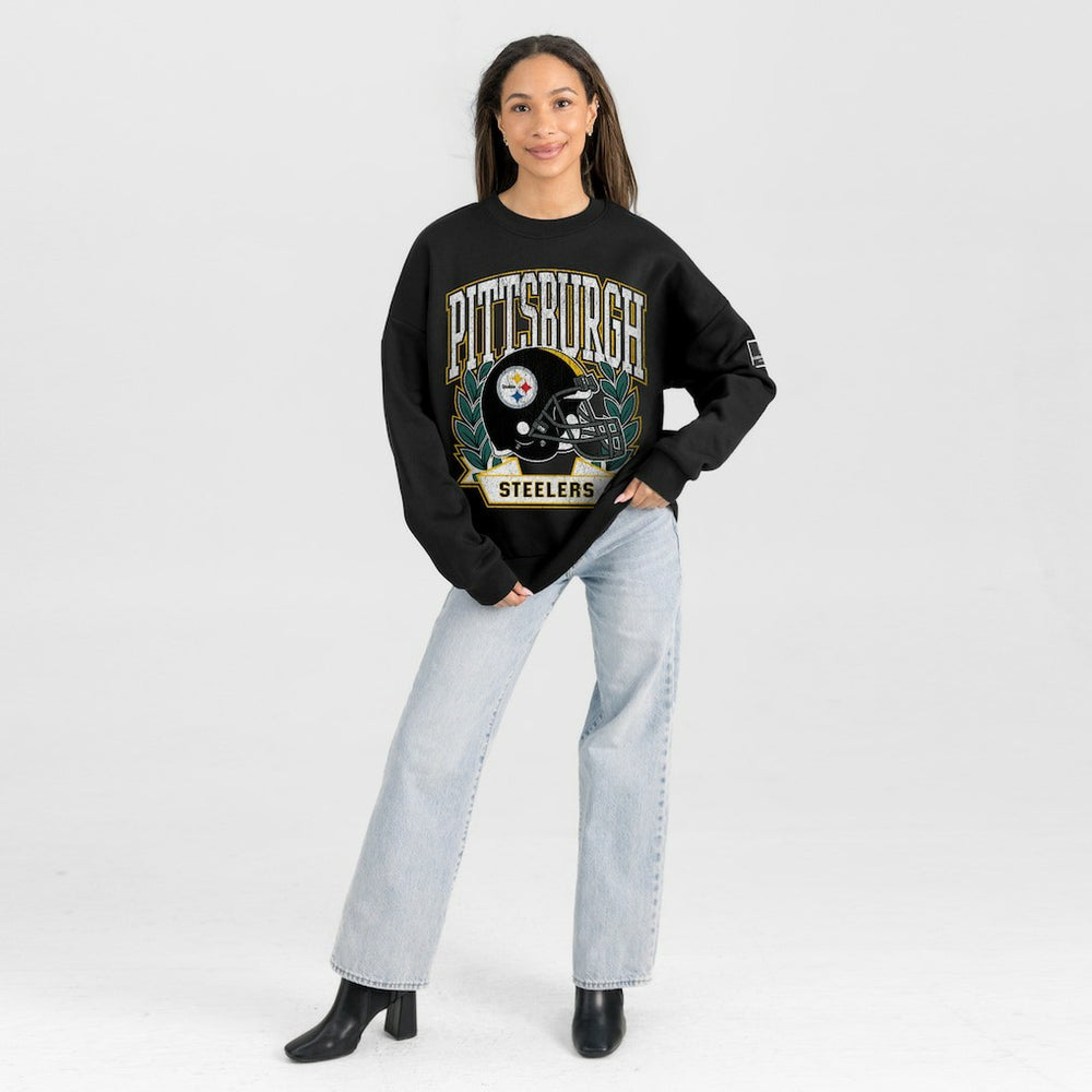 Pittsburgh Steelers Gameday Couture Women's Oversized Victory Lane Black Label Premium Fleece Sweatshirt Black - NFL