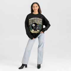 Pittsburgh Steelers Gameday Couture Women's Oversized Victory Lane Black Label Premium Fleece Sweatshirt Black - NFL