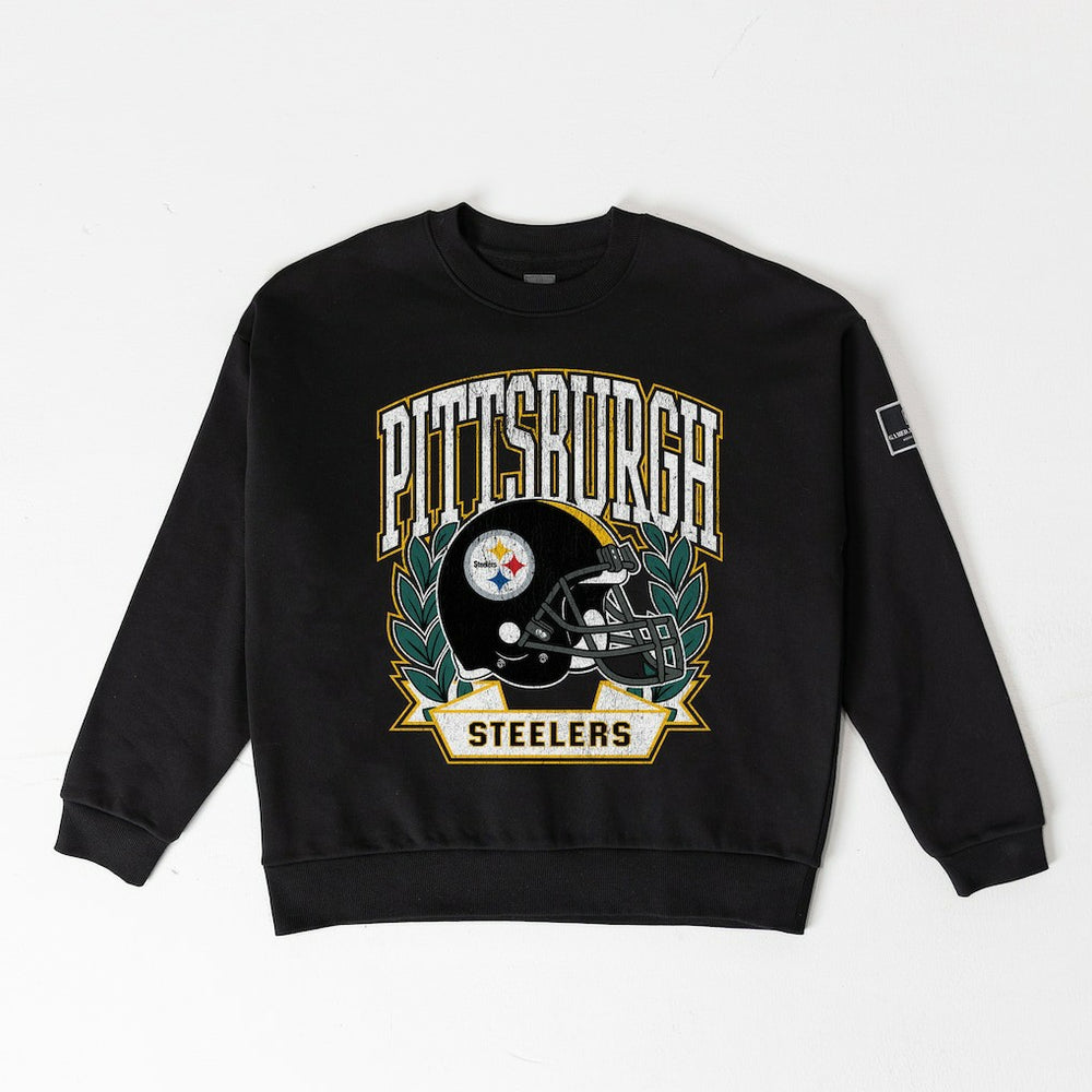 Pittsburgh Steelers Gameday Couture Women's Oversized Victory Lane Black Label Premium Fleece Sweatshirt Black - NFL
