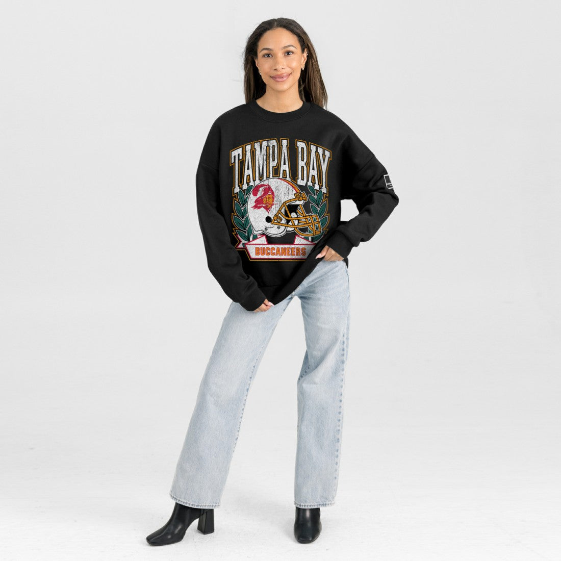 Tampa Bay Buccaneers Gameday Couture Women's Oversized Victory Lane Black Label Premium Fleece Sweatshirt Black - NFL