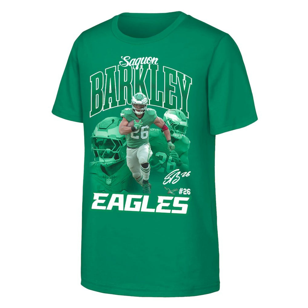 Saquon Barkley Philadelphia Eagles Outerstuff Youth Triple Pic T-Shirt Midnight Green - NFL