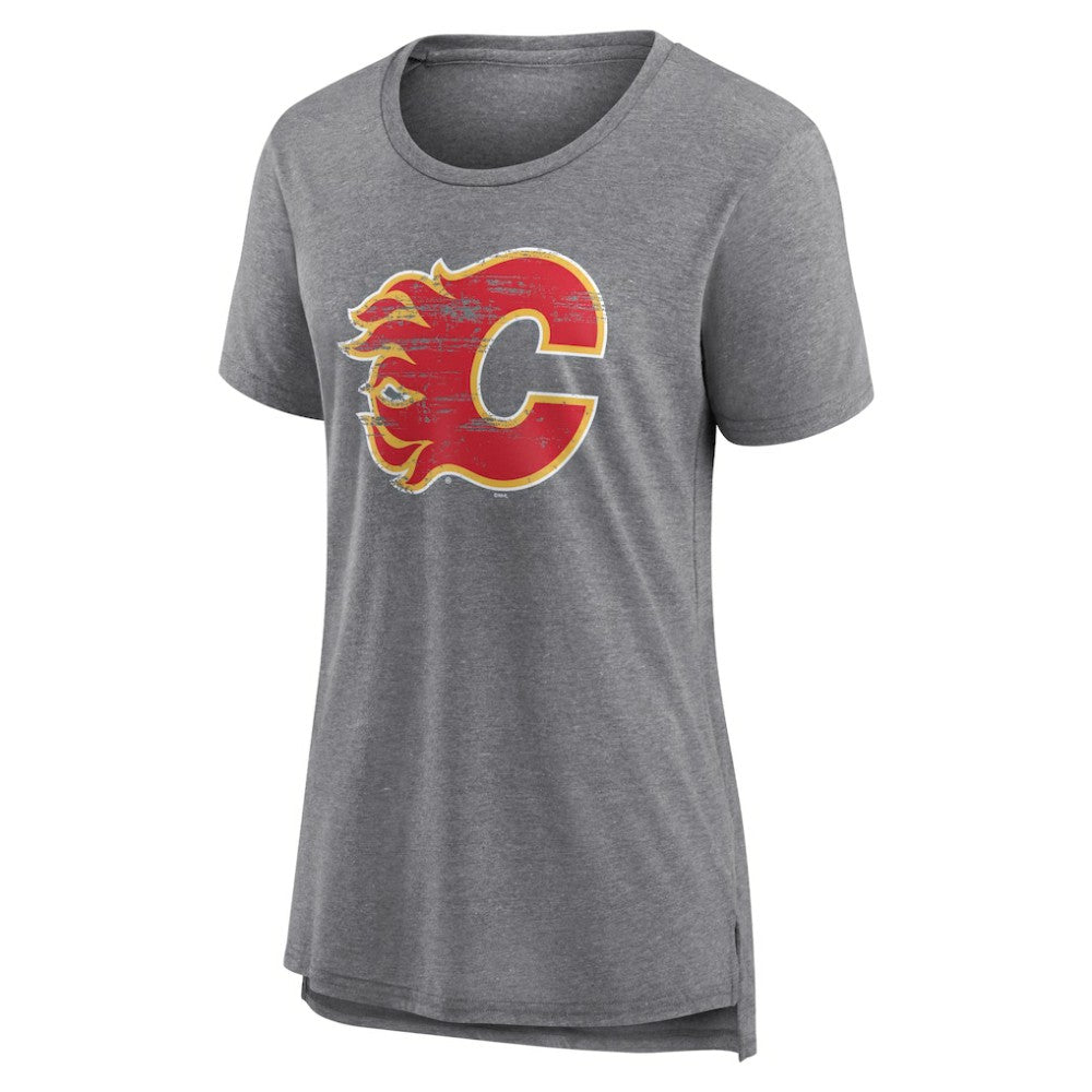 Calgary Flames - Women's Heritage Custom Tri-Blend T-Shirt Gray