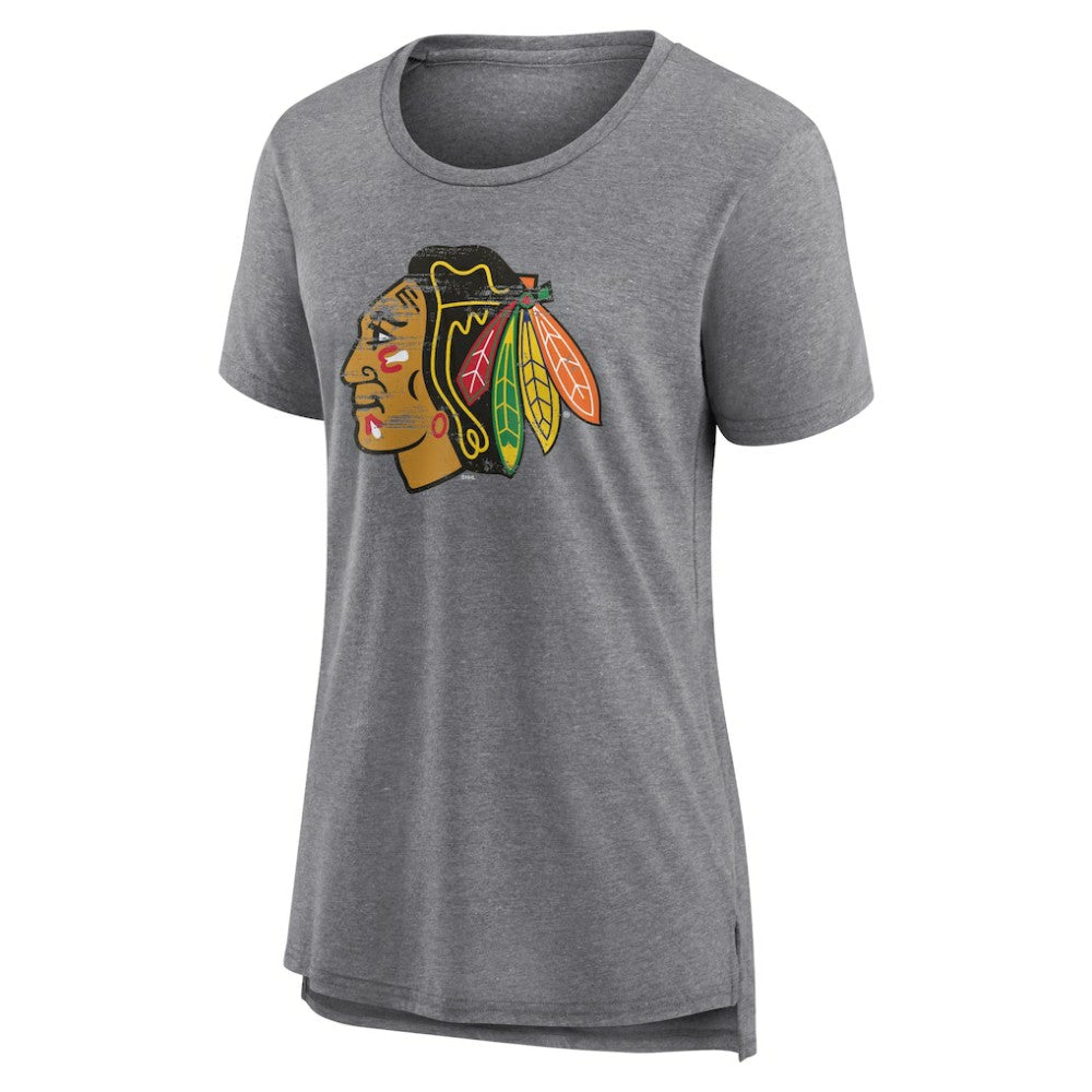 Chicago Blackhawks Women's Heritage Custom Tri-Blend T-Shirt Gray