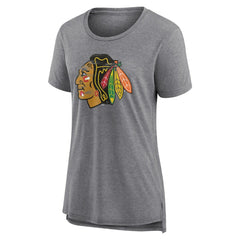 Chicago Blackhawks Women's Heritage Custom Tri-Blend T-Shirt Gray