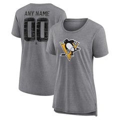 Pittsburgh Penguins Women's Heritage Custom Tri-Blend T-Shirt Gray
