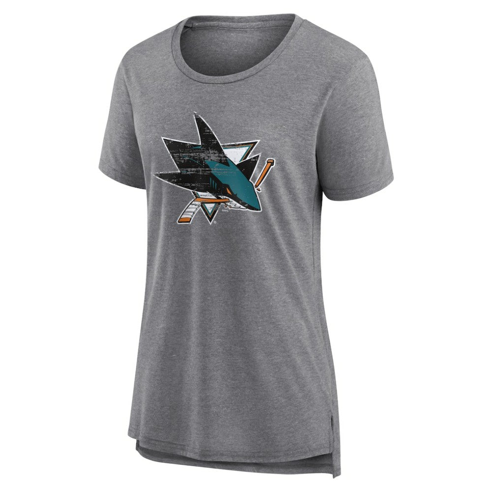 San Jose Sharks - Women's Heritage Custom Tri-Blend T-Shirt Gray