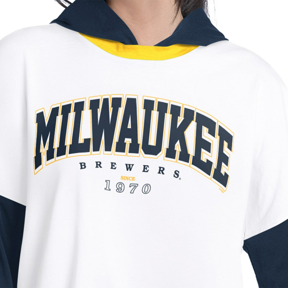 Milwaukee Brewers G-III 4Her by Carl Banks Women's Key Player Oversized Hooded Long Sleeve T-Shirt On Sale