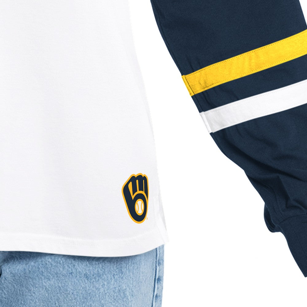 Milwaukee Brewers G-III 4Her by Carl Banks Women's Key Player Oversized Hooded Long Sleeve T-Shirt On Sale