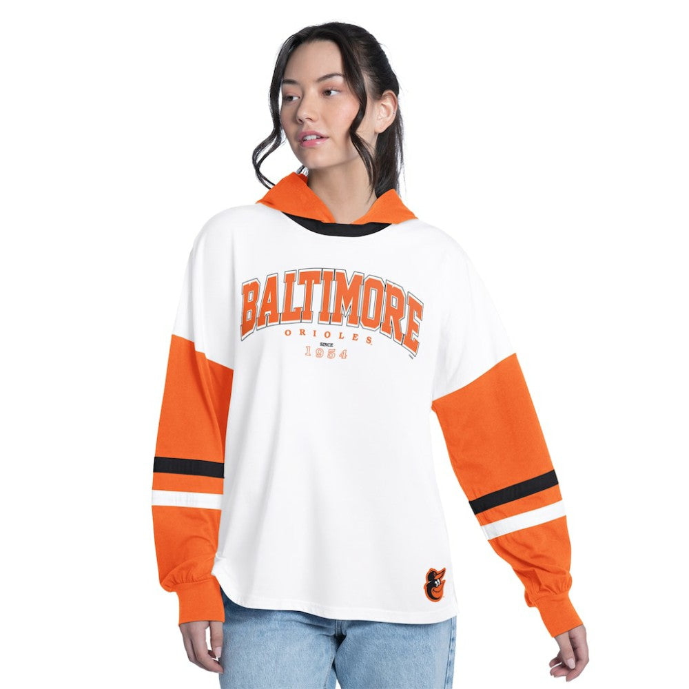 Baltimore Orioles G-III 4Her by Carl Banks Women's Key Player Oversized Hooded Long Sleeve T-Shirt Clearance