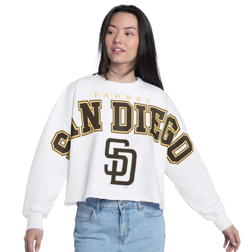 San Diego Padres G-III 4Her by Carl Banks Women's Bleachers Cropped Pullover Sweatshirt for sale