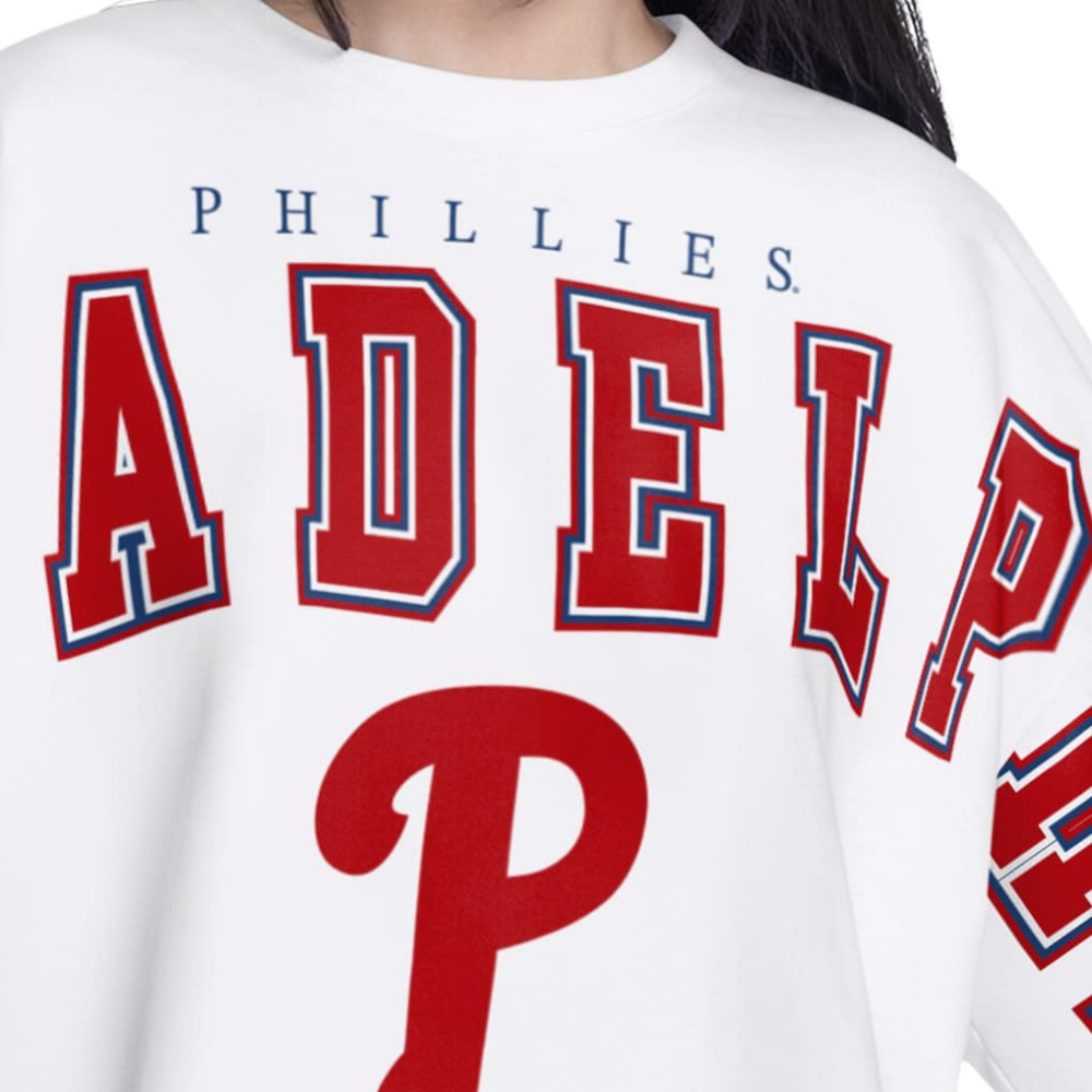 Philadelphia Phillies G-III 4Her by Carl Banks Women's Bleachers Cropped Pullover Sweatshirt Clearance