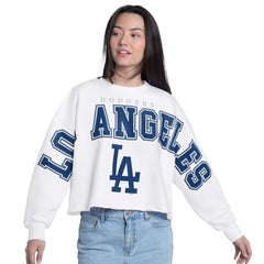 Los Angeles Dodgers G-III 4Her by Carl Banks Women's Bleachers Cropped Pullover Sweatshirt Sale