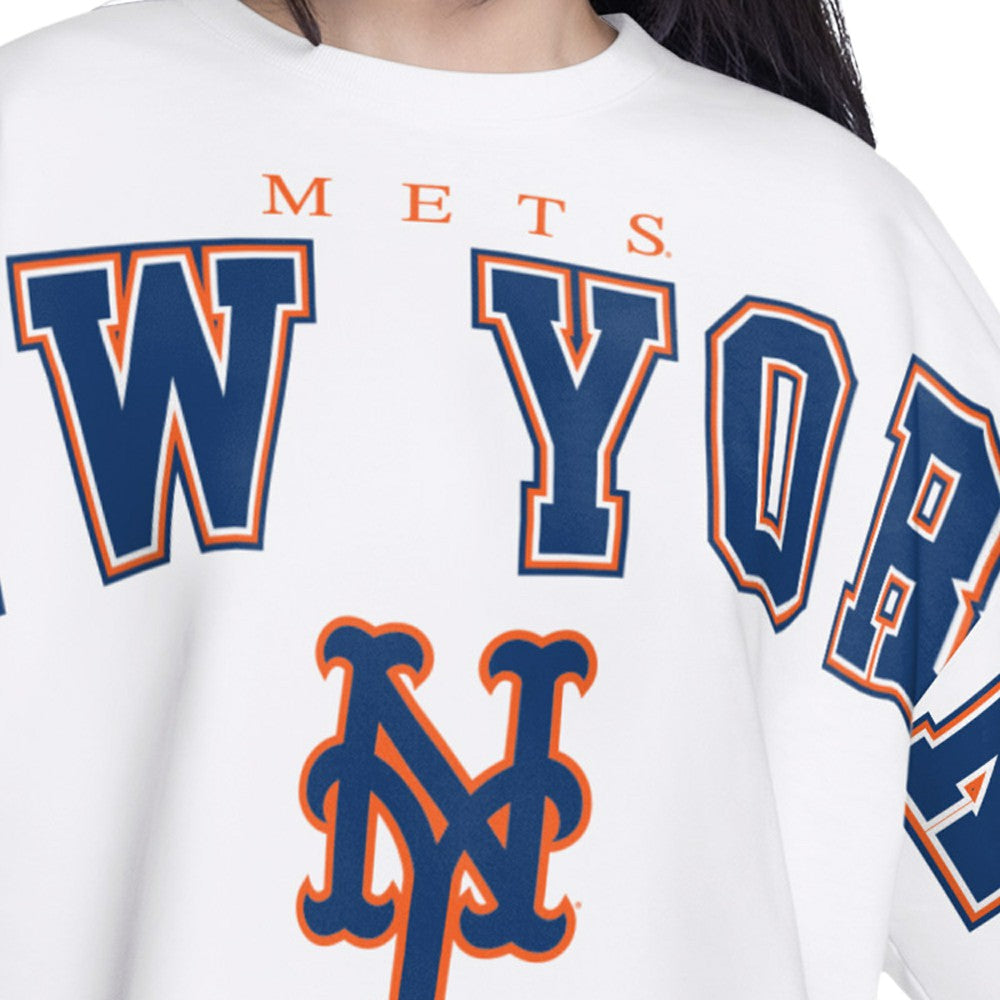 New York Mets G-III 4Her by Carl Banks Women's Bleachers Cropped Pullover Sweatshirt for sale