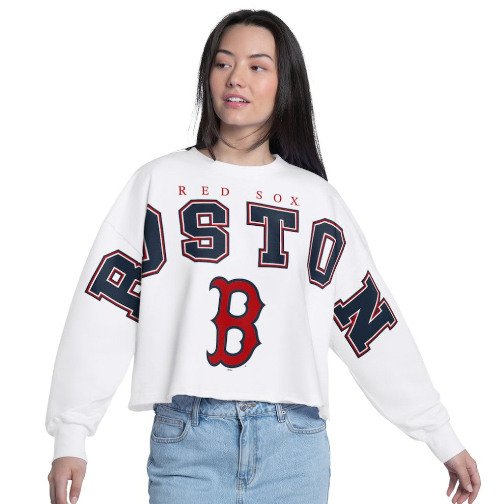 Boston Red Sox G-III 4Her by Carl Banks Women's Bleachers Cropped Pullover Sweatshirt for sale