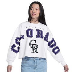 Colorado Rockies G-III 4Her by Carl Banks Women's Bleachers Cropped Pullover Sweatshirt discount