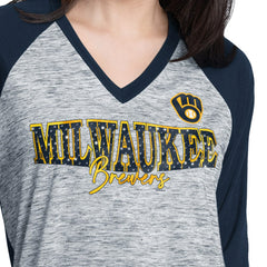 Milwaukee Brewers G-III 4Her by Carl Banks Women's Speed Training 3/4-Sleeve Rhinestone V-Neck T-Shirt for sale