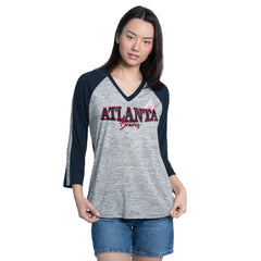 Atlanta Braves G-III 4Her by Carl Banks Women's Speed Training 3/4-Sleeve Rhinestone V-Neck T-Shirt Sale