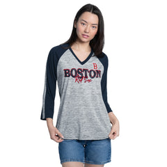 Boston Red Sox G-III 4Her by Carl Banks Women's Speed Training 3/4-Sleeve Rhinestone V-Neck T-Shirt On Sale