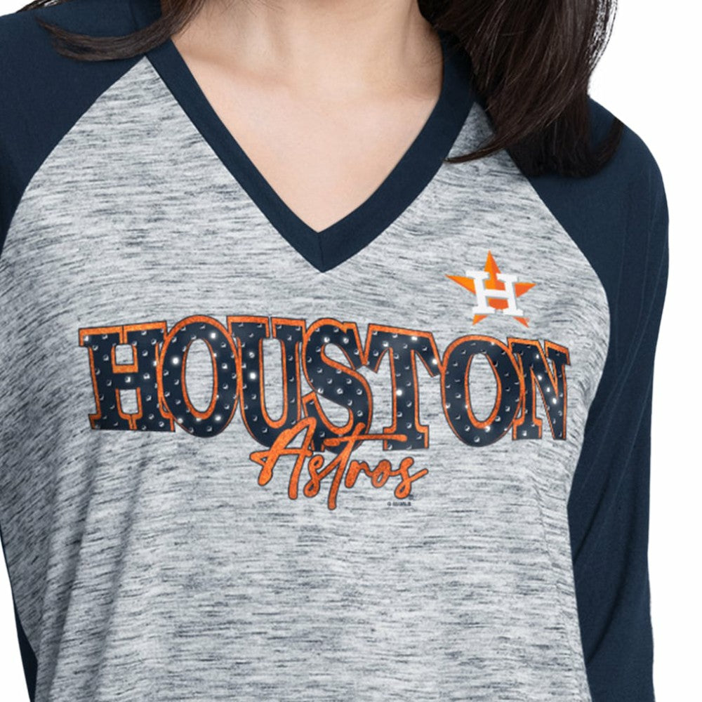 Houston Astros G-III 4Her by Carl Banks Women's Speed Training 3/4-Sleeve Rhinestone V-Neck T-Shirt for sale