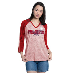 Philadelphia Phillies G-III 4Her by Carl Banks Women's Speed Training 3/4-Sleeve Rhinestone V-Neck T-Shirt Sale
