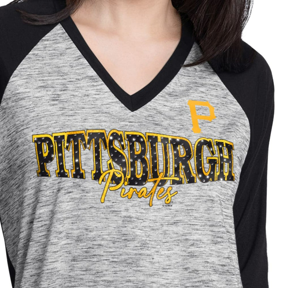 Pittsburgh Pirates G-III 4Her by Carl Banks Women's Speed Training 3/4-Sleeve Rhinestone V-Neck T-Shirt Sale