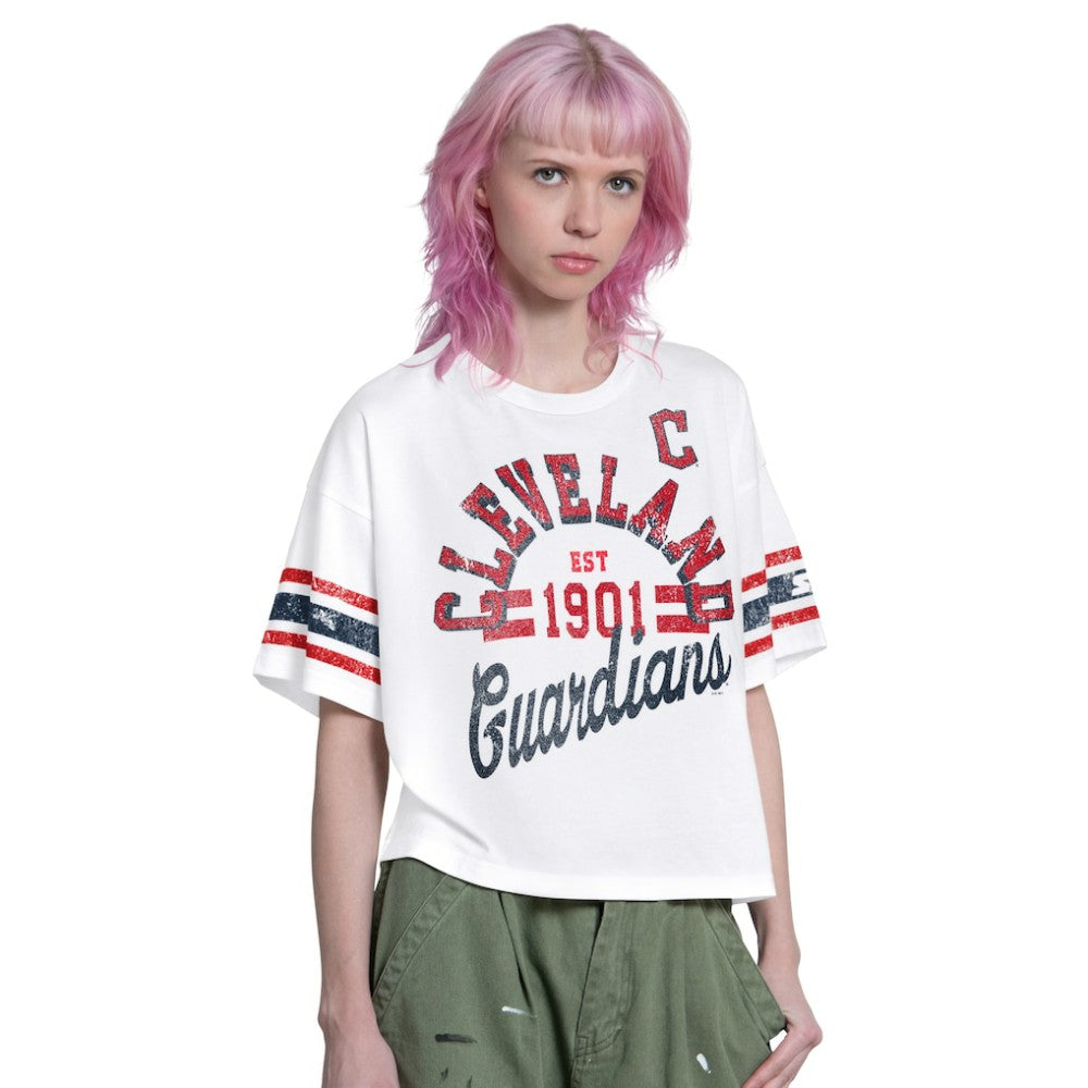 Cleveland Guardians Starter Women's Cropped Hurry Up Offense T-Shirt Sale