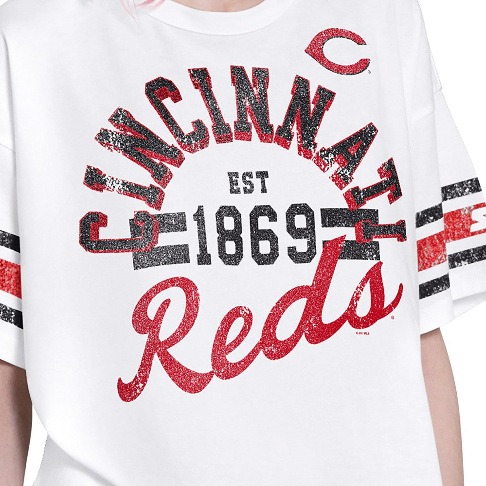Cincinnati Reds Starter Women's Cropped Hurry Up Offense T-Shirt On Sale