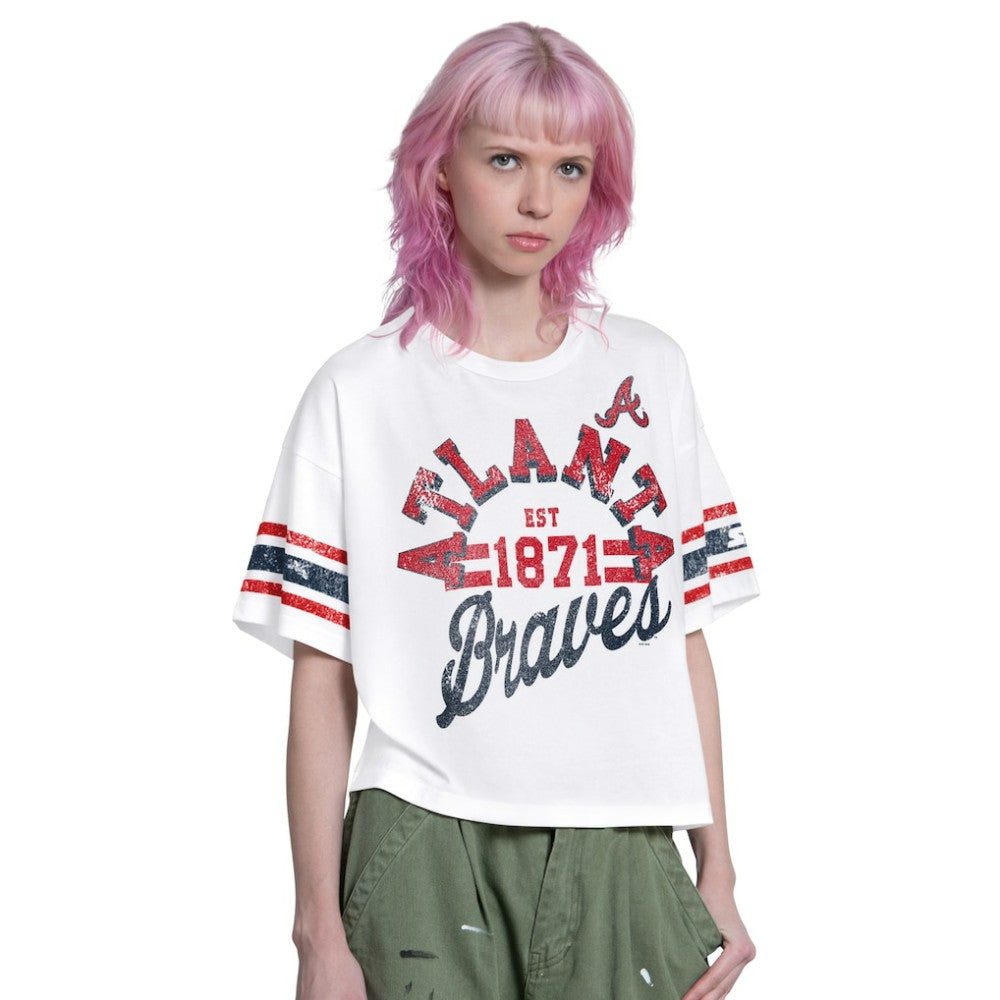 Atlanta Braves Starter Women's Cropped Hurry Up Offense T-Shirt On Sale