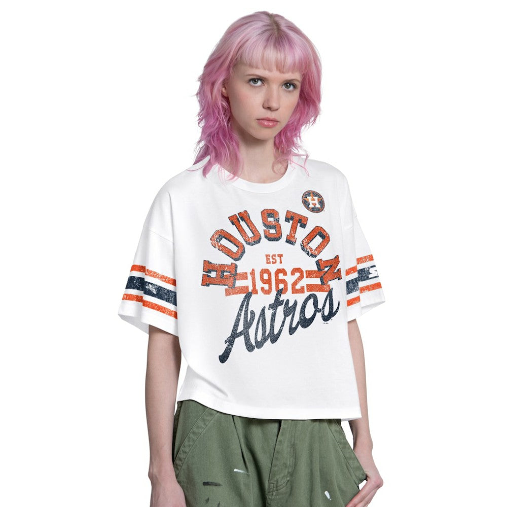 Houston Astros Starter Women's Cropped Hurry Up Offense T-Shirt Lifestyle