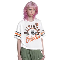 Baltimore Orioles Starter Women's Cropped Hurry Up Offense T-Shirt Lifestyle